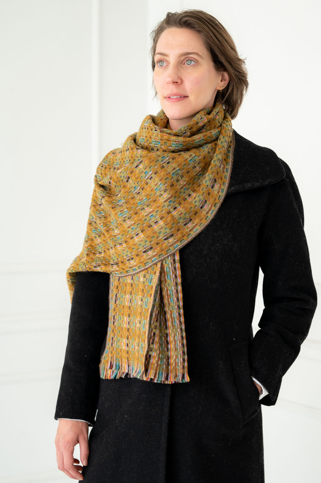 Pure Cashmere Mixed Gold Woven Scarf
