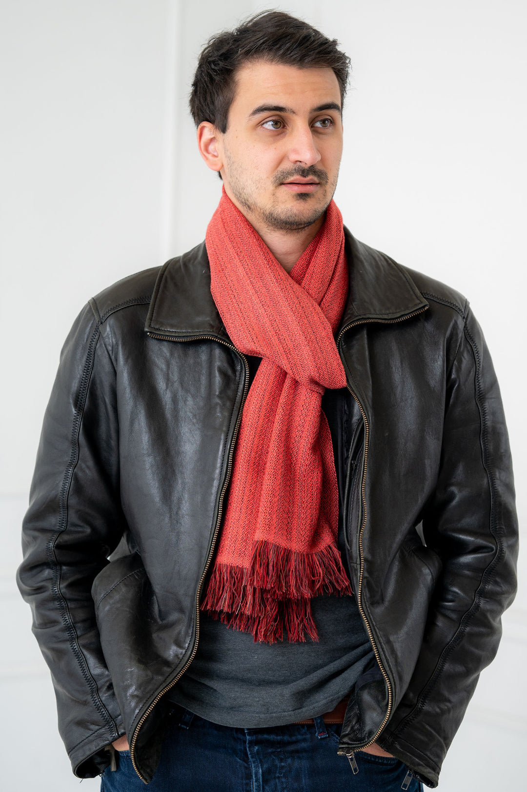45% Cashmere -55% Soft Wool Hand Loomed Muffler - Coral