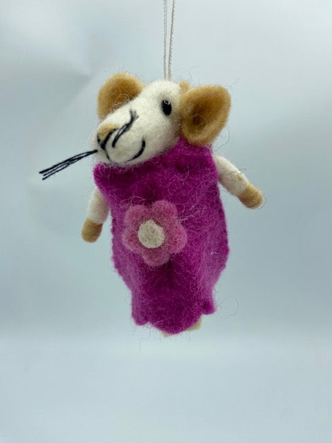 Pink Flower Mouse Ornament