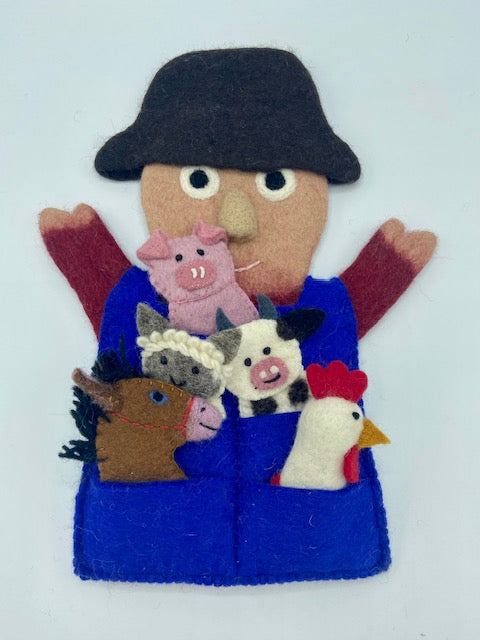 Farmer Hand Puppet with 5 Animal Finger Puppets