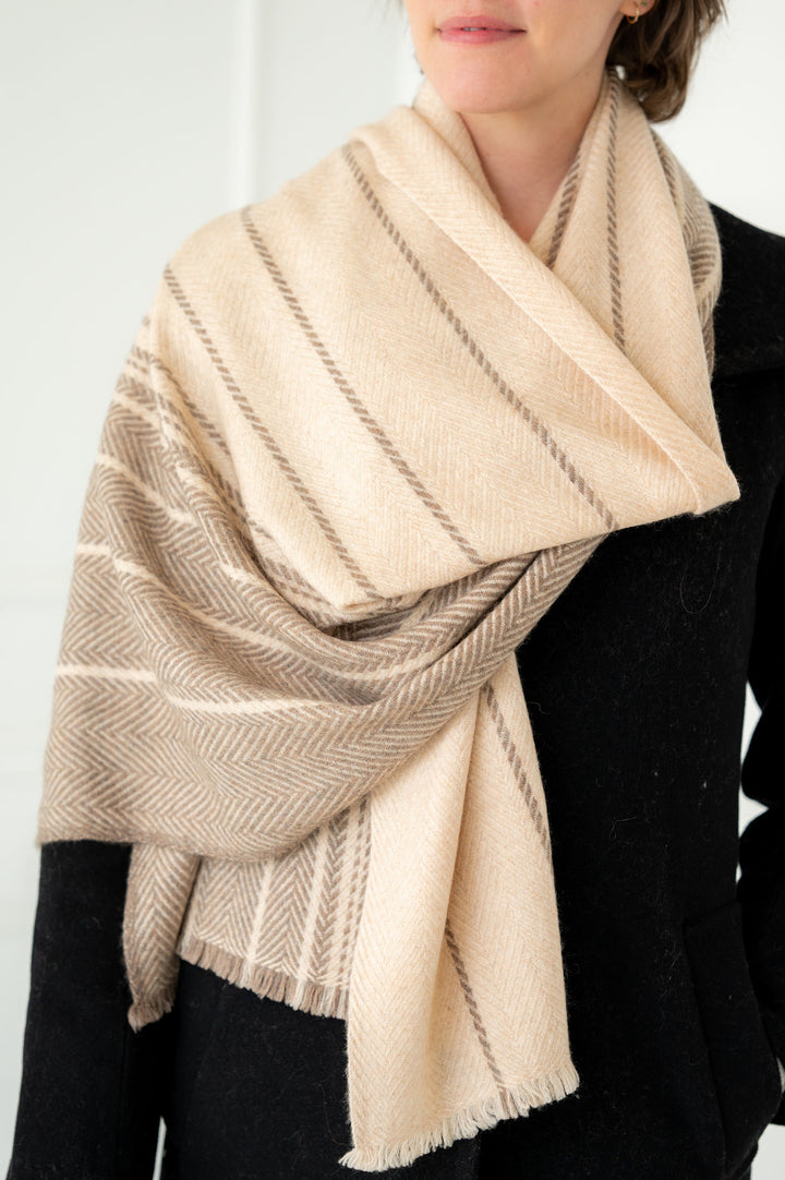 Thick and Plush Pure Cashmere Cream Tartan Scarf