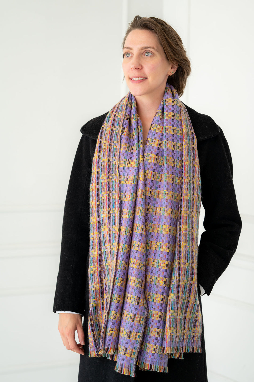 Pure Cashmere Mixed Purple Woven Scarf