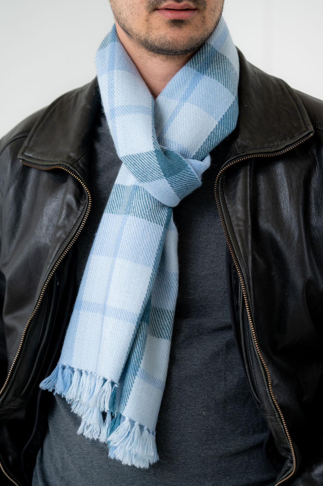 100% Cashmere Tartan Shades of Blue Muffler Scarf