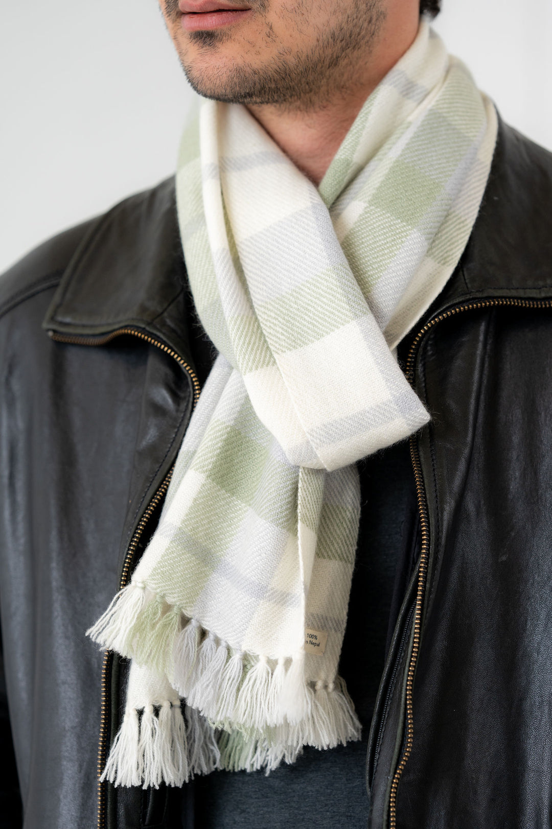 100% Cashmere Green Tartan Neck Scarf