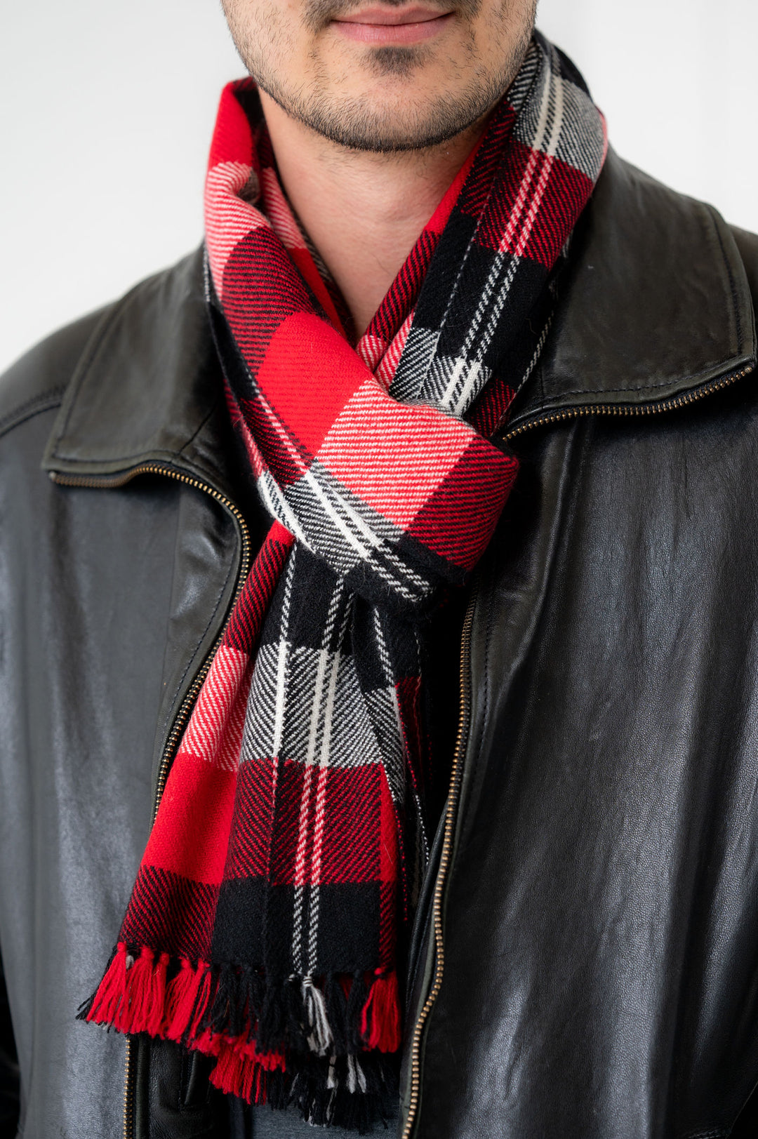 100% Cashmere Red and Black Tartan Neck Scarf