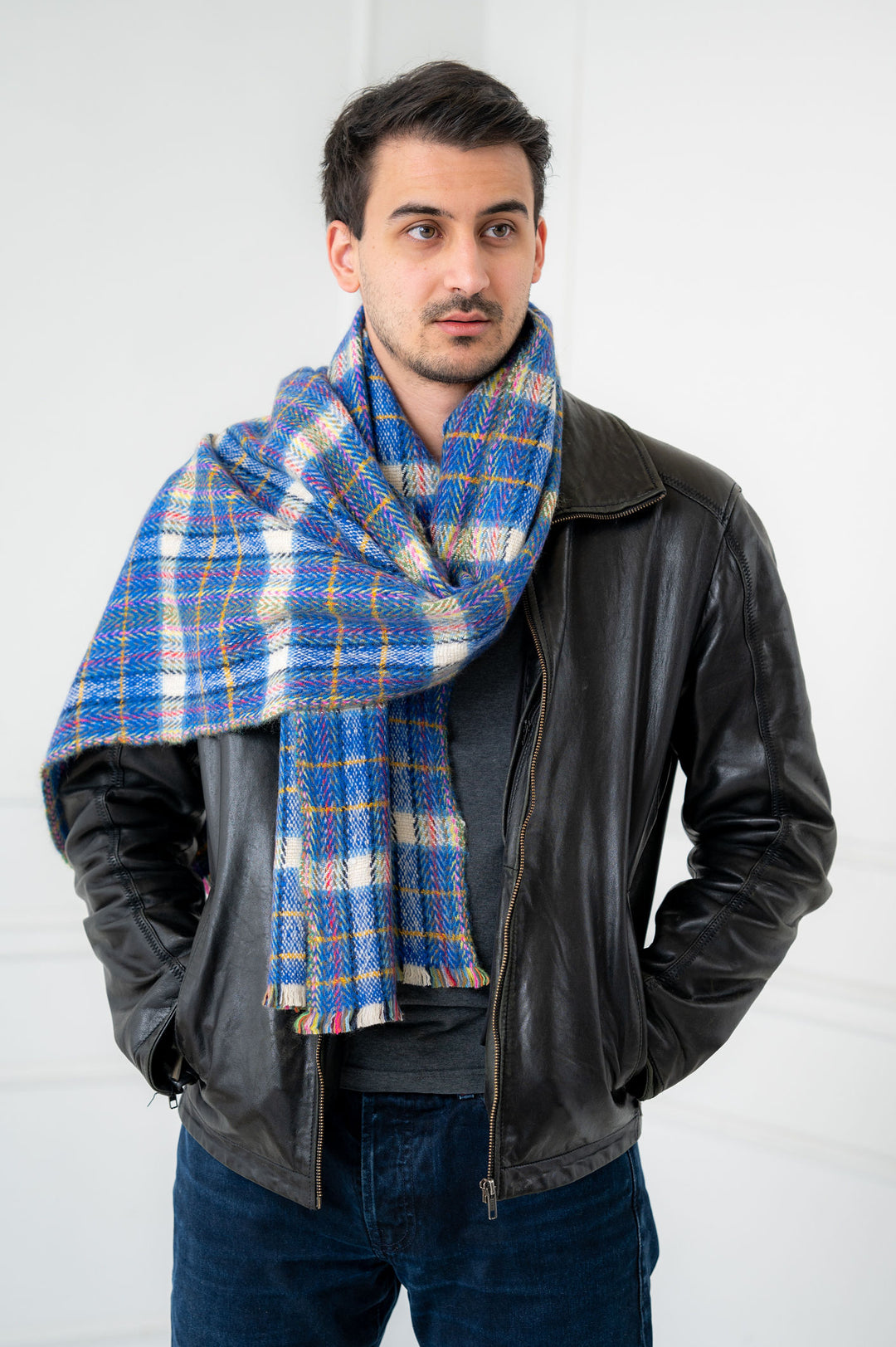 Pure Cashmere Mixed Blue Woven Scarf