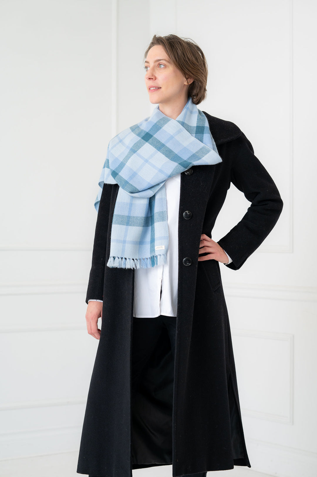 100% Cashmere Tartan Shades of Blue Muffler Scarf