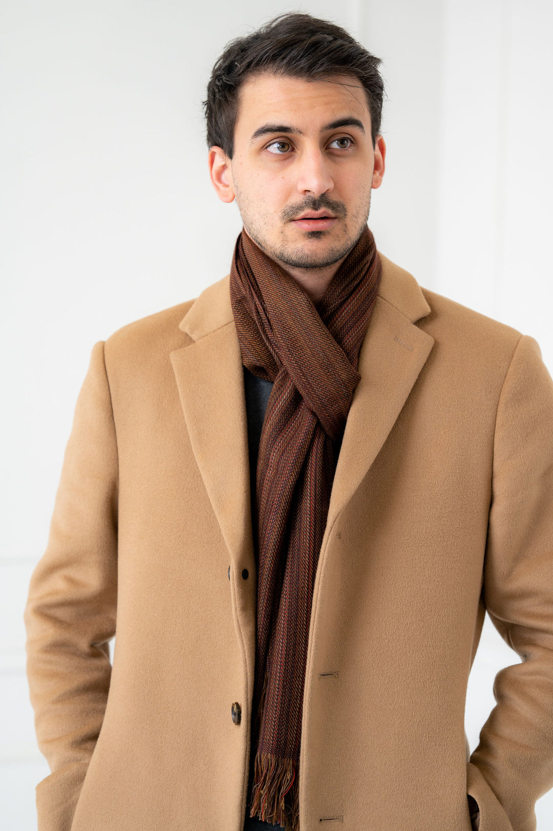 45% Cashmere -55% Soft Wool Hand Loomed Muffler - Chestnut