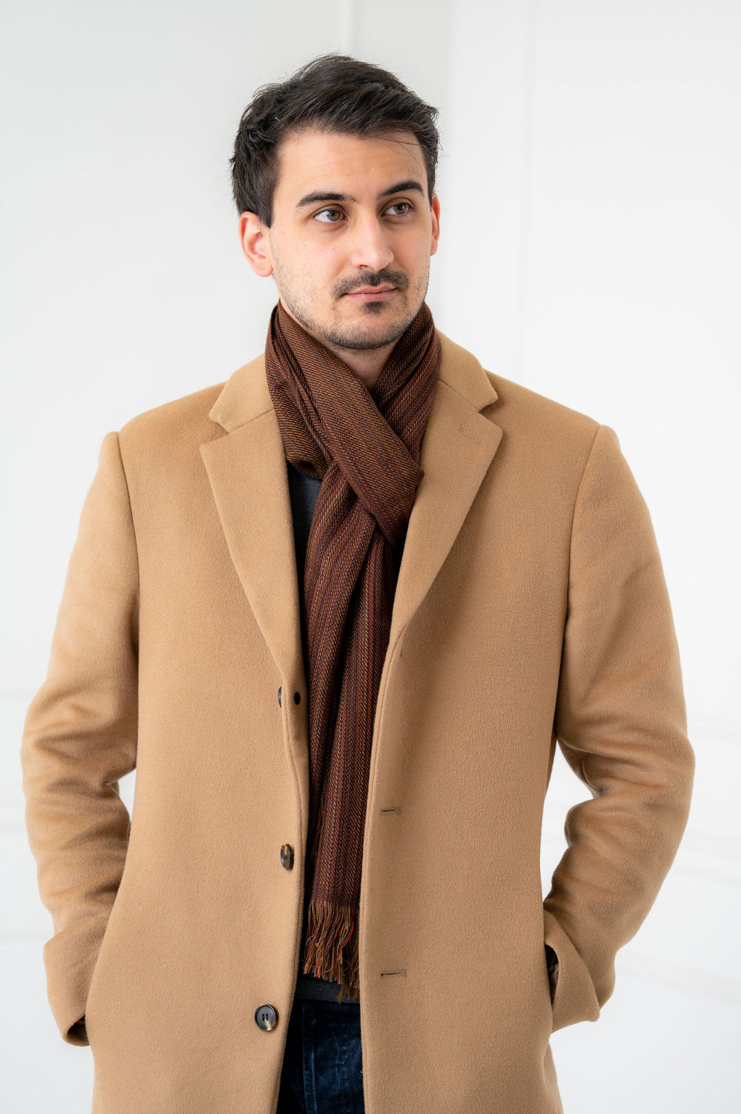 45% Cashmere -55% Soft Wool Hand Loomed Muffler - Chestnut