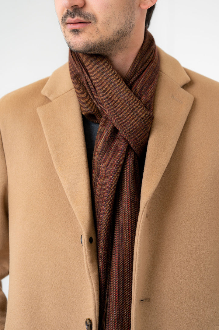 45% Cashmere -55% Soft Wool Hand Loomed Muffler - Chestnut