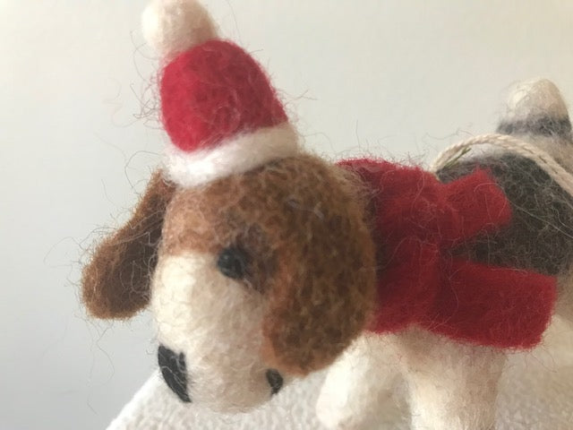 Dog with Red Holiday Hat Ornament