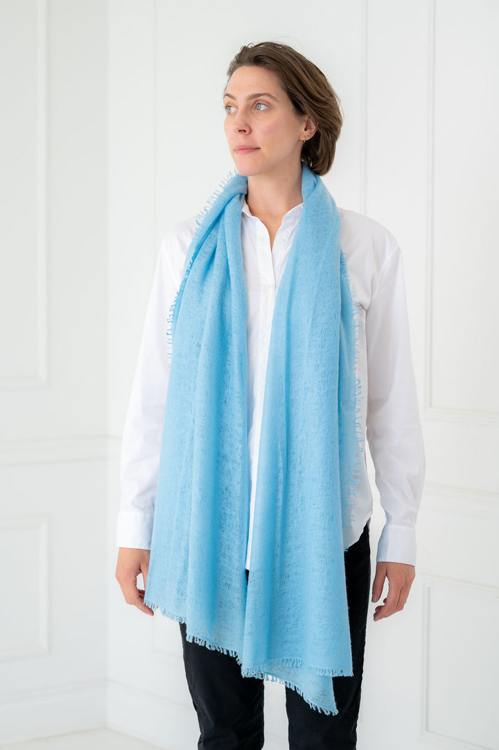 Pure Cashmere Powder Blue Felted Scarf