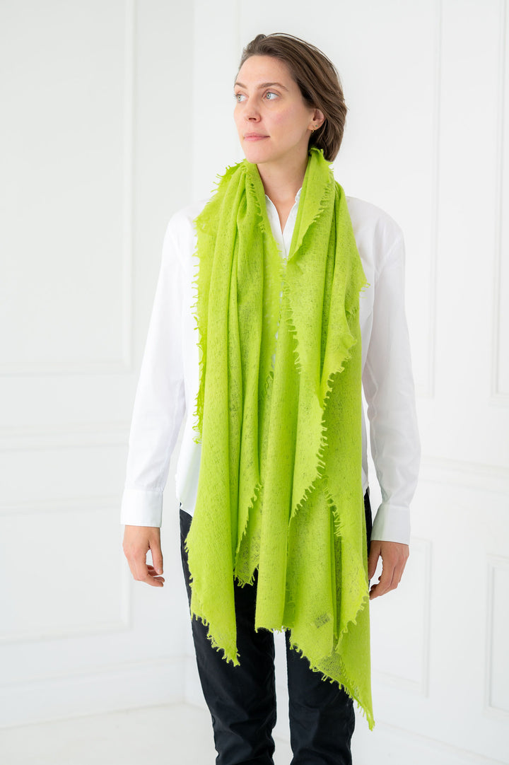 Pure Cashmere Yellow Green Felted Scarf