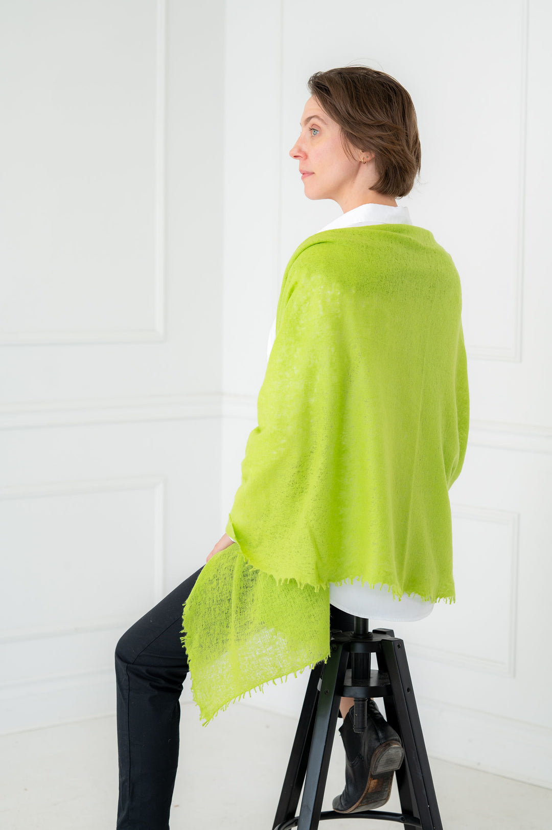 Pure Cashmere Yellow Green Felted Scarf