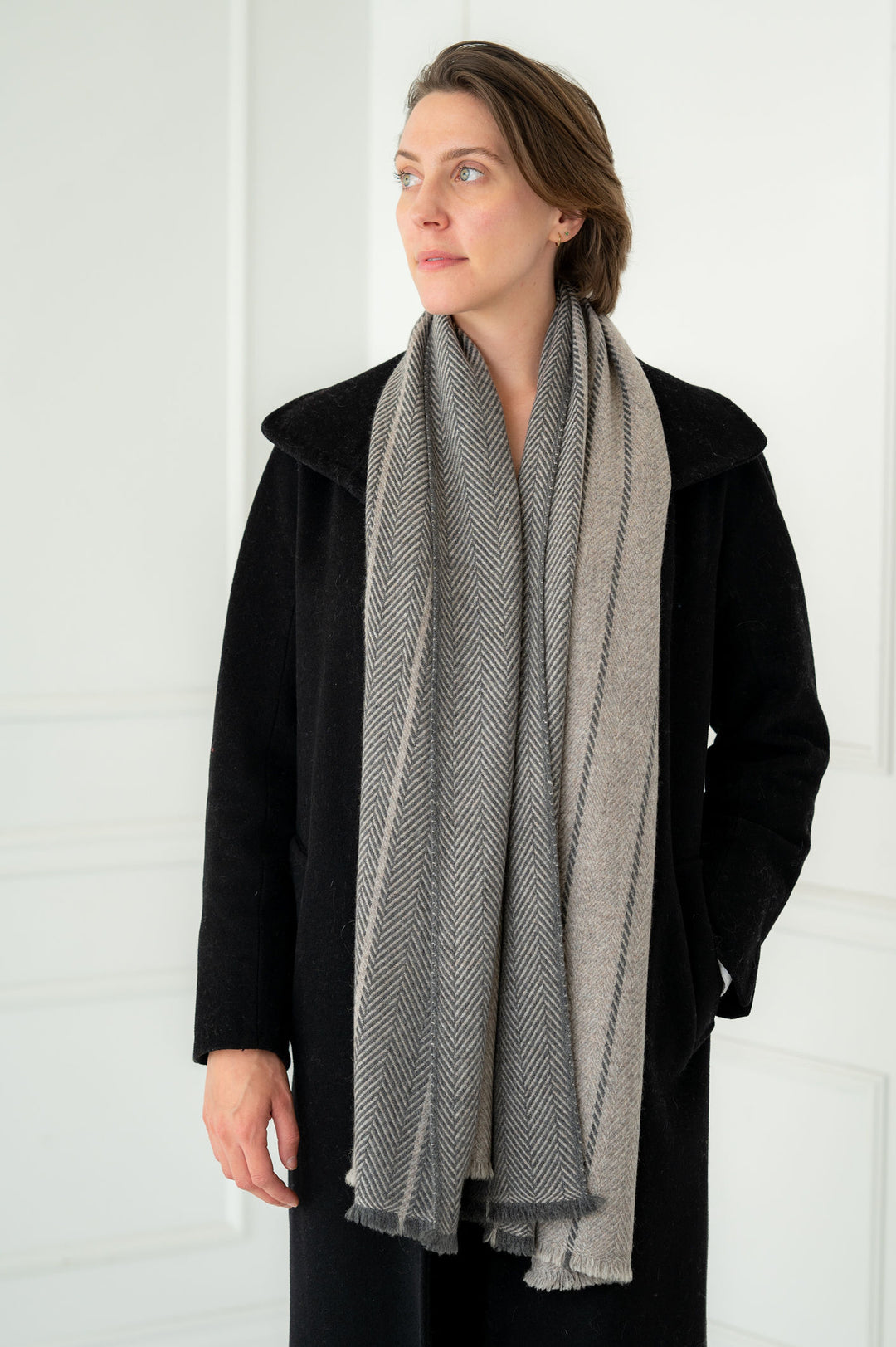 Thick and Plush Pure Cashmere Silver - Grey Tartan Scarf