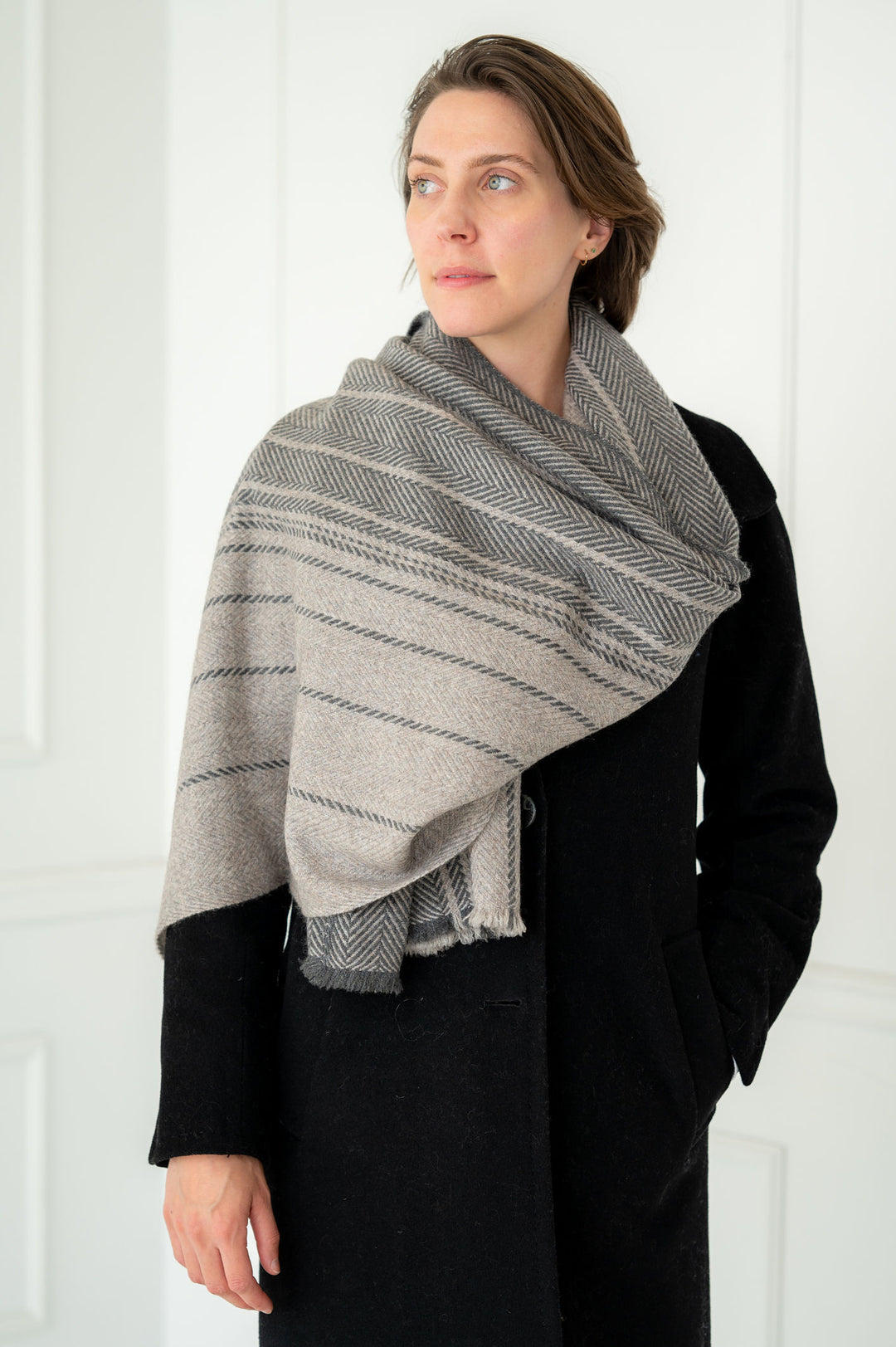 Thick and Plush Pure Cashmere Silver - Grey Tartan Scarf