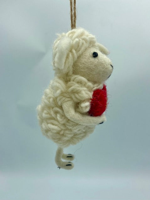 Sheep with Red Heart with Snowflake