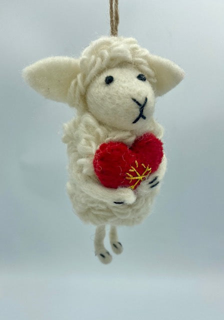 Sheep with Red Heart with Snowflake