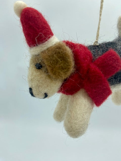 Dog with Red Holiday Hat Ornament