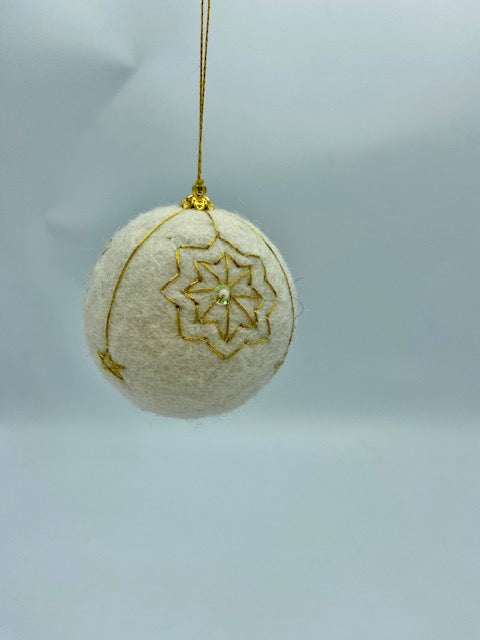 Gold Embroidered White Ball Ornament