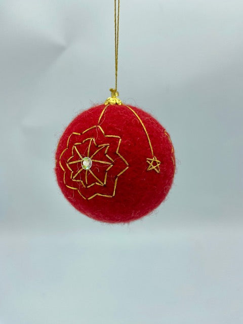 Gold Embroidered Red Ball Ornament