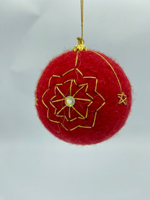 Gold Embroidered Red Ball Ornament