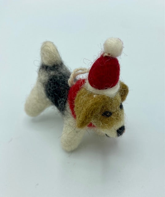 Mini Dog with Red Hat Ornament