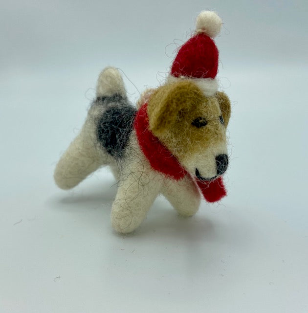 Mini Dog with Red Hat Ornament