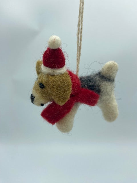 Mini Dog with Red Hat Ornament