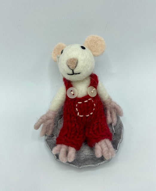 Sledding Mouse with Red Jumper