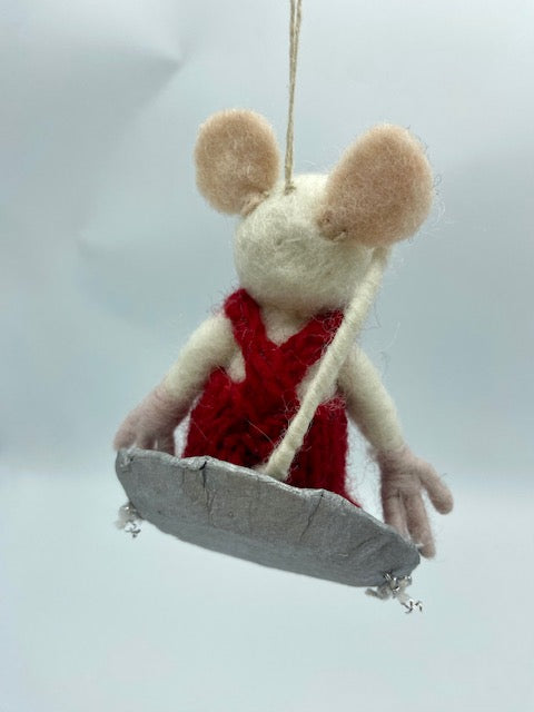 Sledding Mouse with Red Jumper