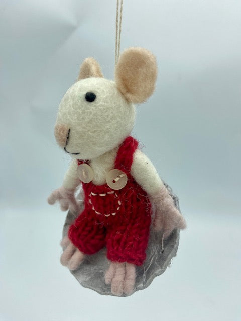 Sledding Mouse with Red Jumper