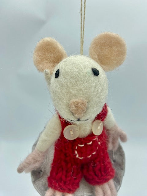 Sledding Mouse with Red Jumper