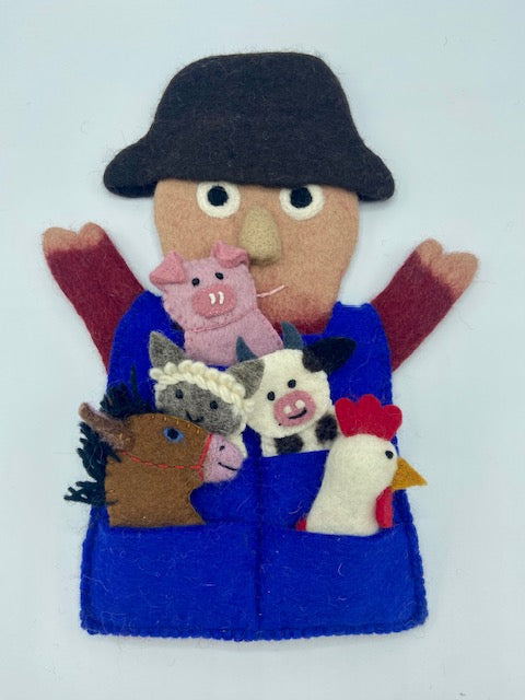 Farmer Hand Puppet with 5 Animal Finger Puppets