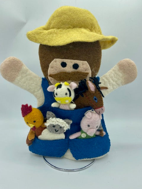 Old MacDonald Hand Puppet - with 5 Animal Finger Puppets