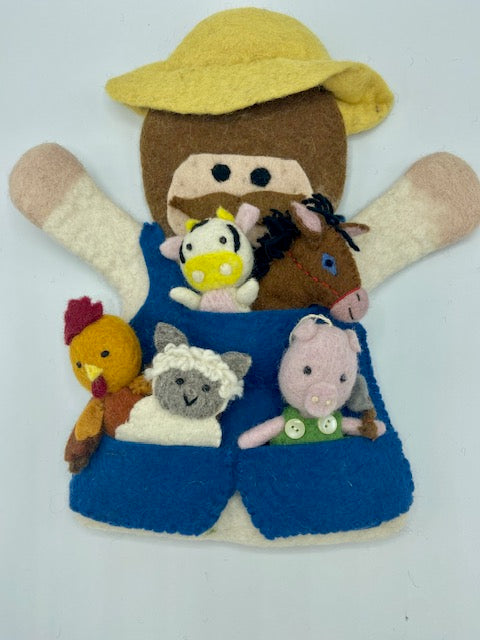 Old MacDonald Hand Puppet - with 5 Animal Finger Puppets