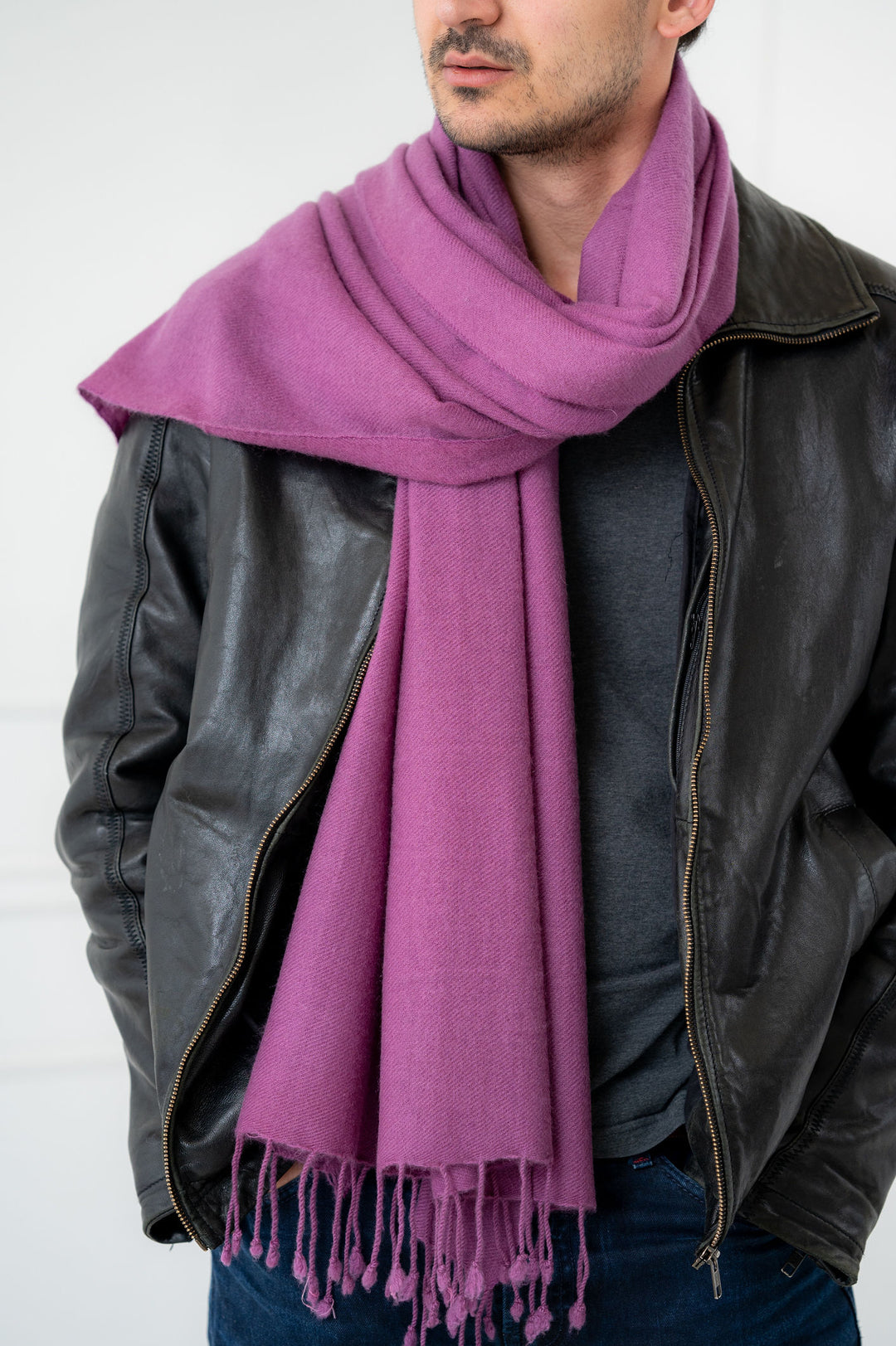 Pure Cashmere Lavender with Fringe Scarf