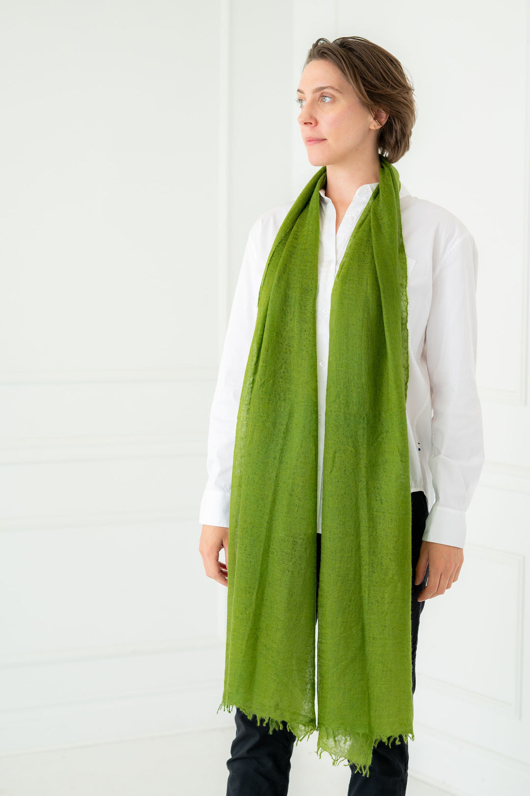 Pure Cashmere Moss Green Felted Scarf