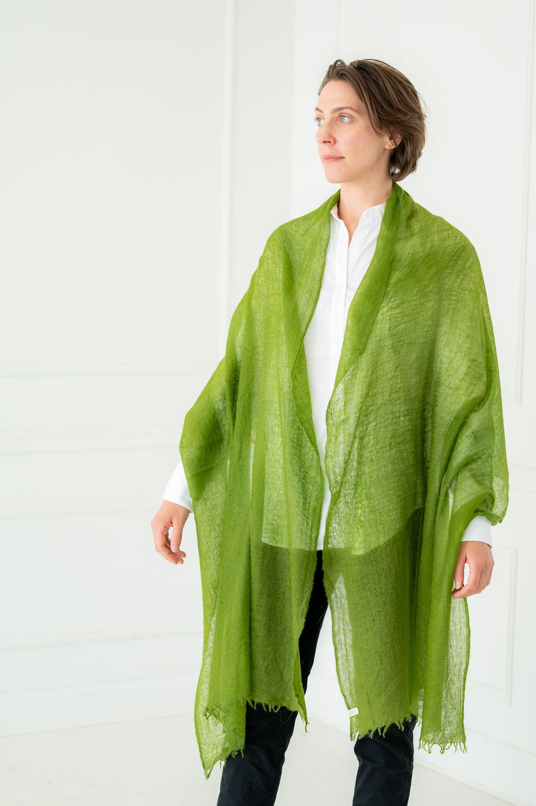 Pure Cashmere Moss Green Felted Scarf