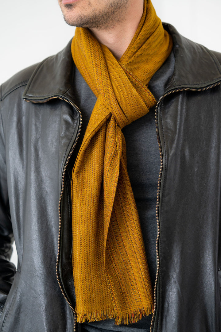 45% Cashmere -55% Soft Wool Hand Loomed Muffler - Mustard