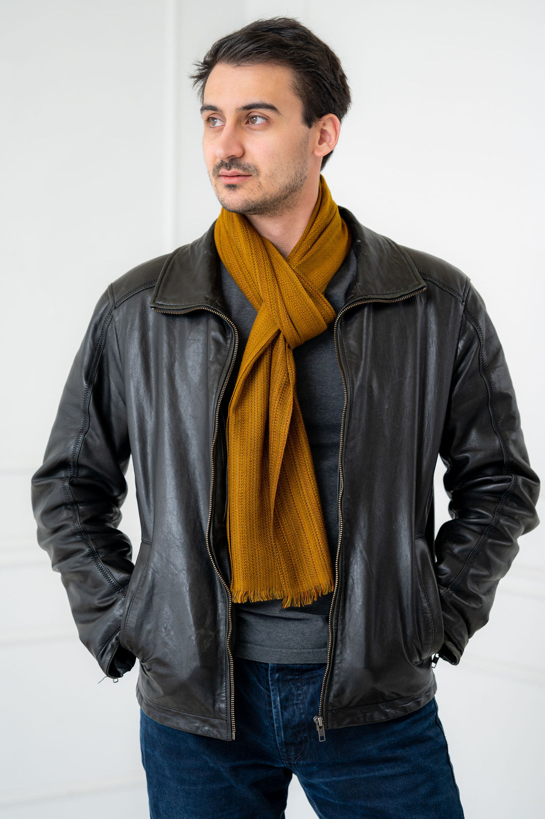 45% Cashmere -55% Soft Wool Hand Loomed Muffler - Mustard