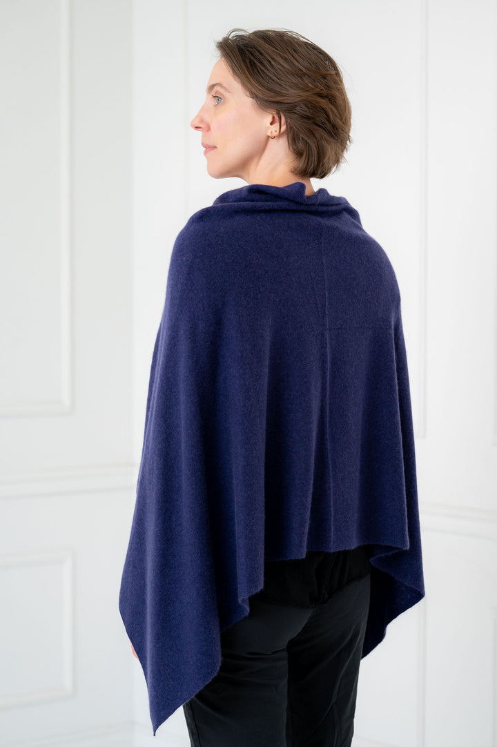 100% Cashmere Navy Blue Poncho