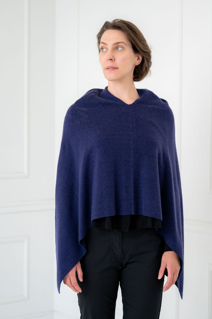 100% Cashmere Navy Blue Poncho