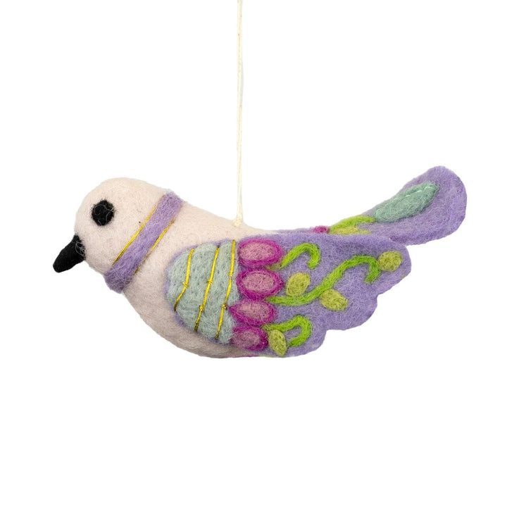 Purple  Embroidered Bird Ornament