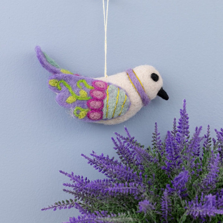 Purple  Embroidered Bird Ornament