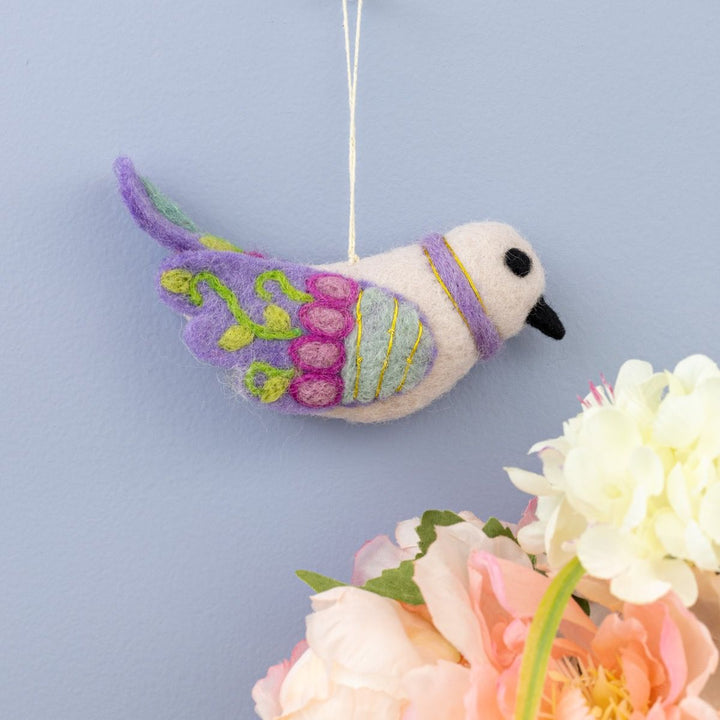 Purple  Embroidered Bird Ornament