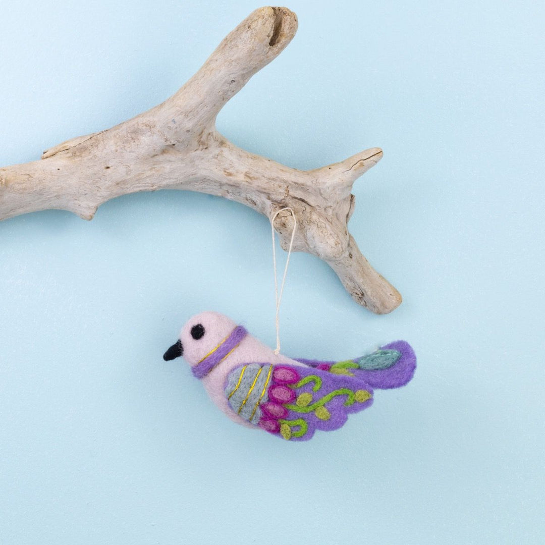 Purple  Embroidered Bird Ornament