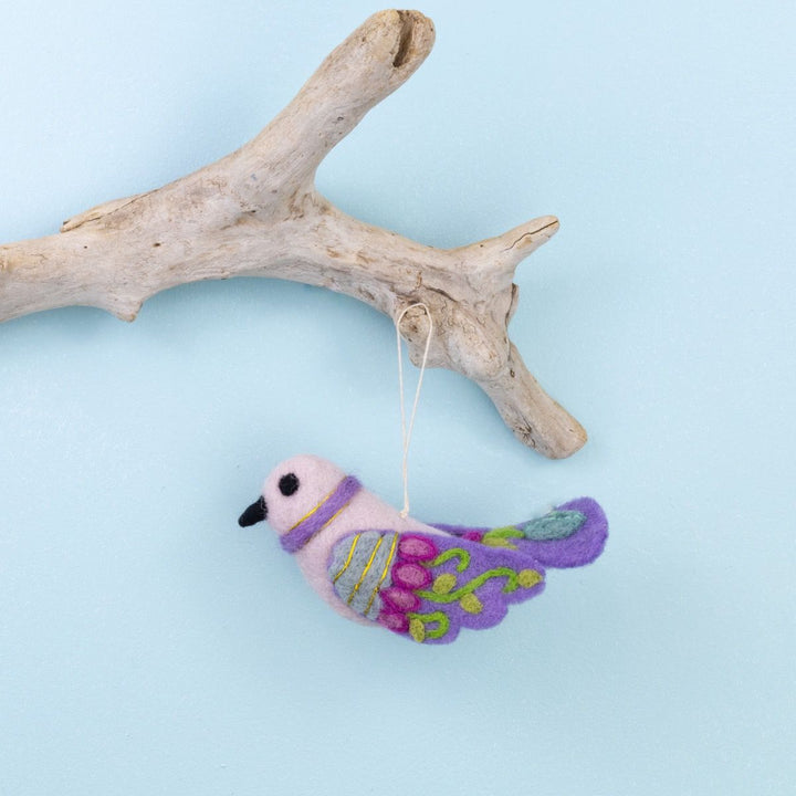 Purple  Embroidered Bird Ornament