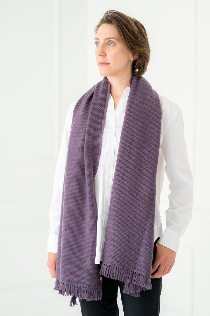 Pure Cashmere Purple Waffle Scarf