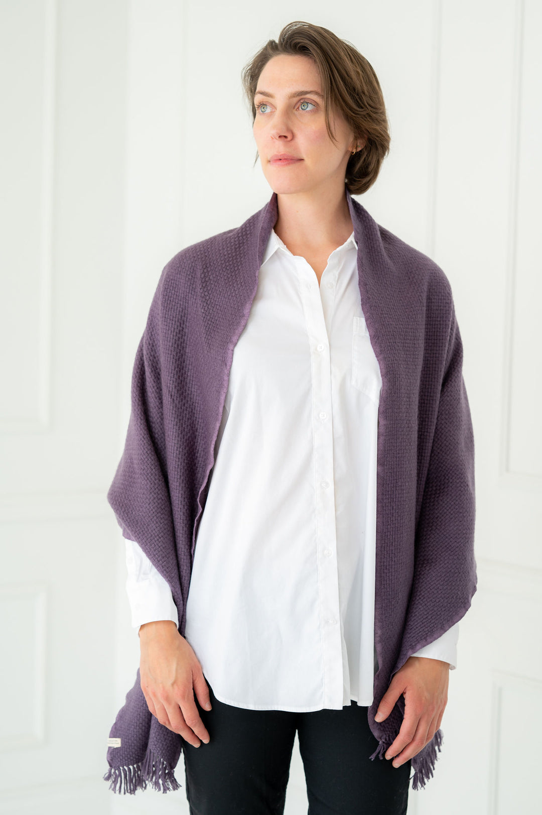 Pure Cashmere Purple Waffle Scarf